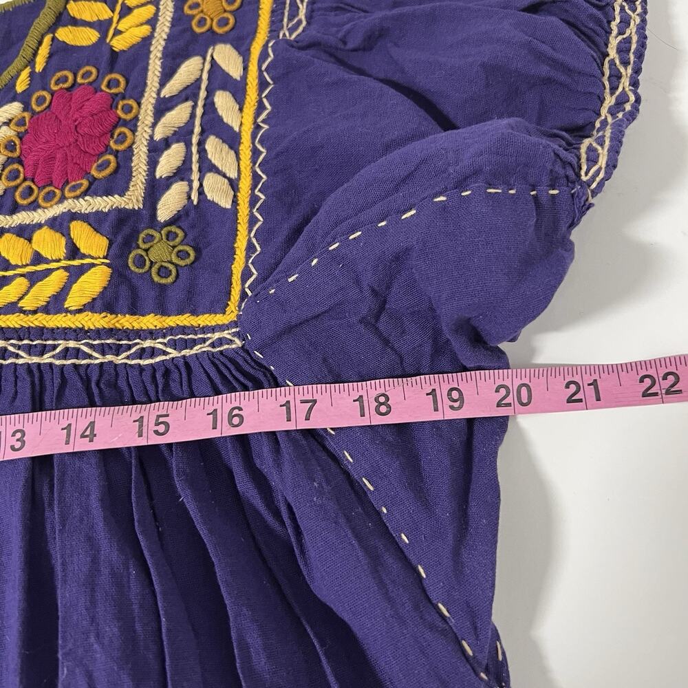 Handmade Folk Mexican Embroidered Blouse Large Purple Floral Top Pleated - Picture 8 of 10